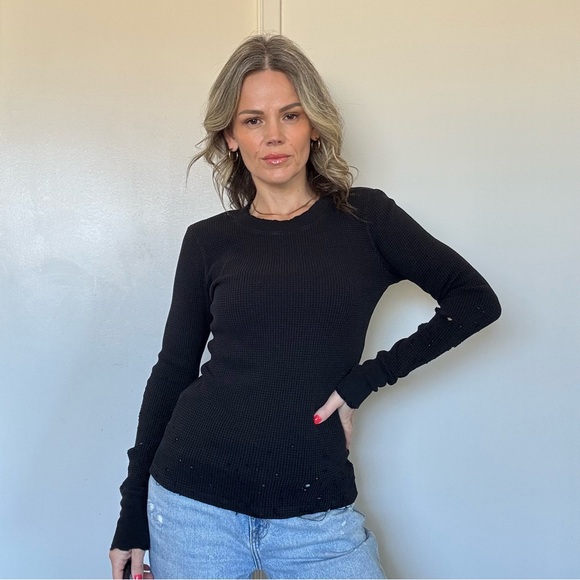 Cotton Citizen Distressed Waffle Knit Crew - Picture 5 of 13